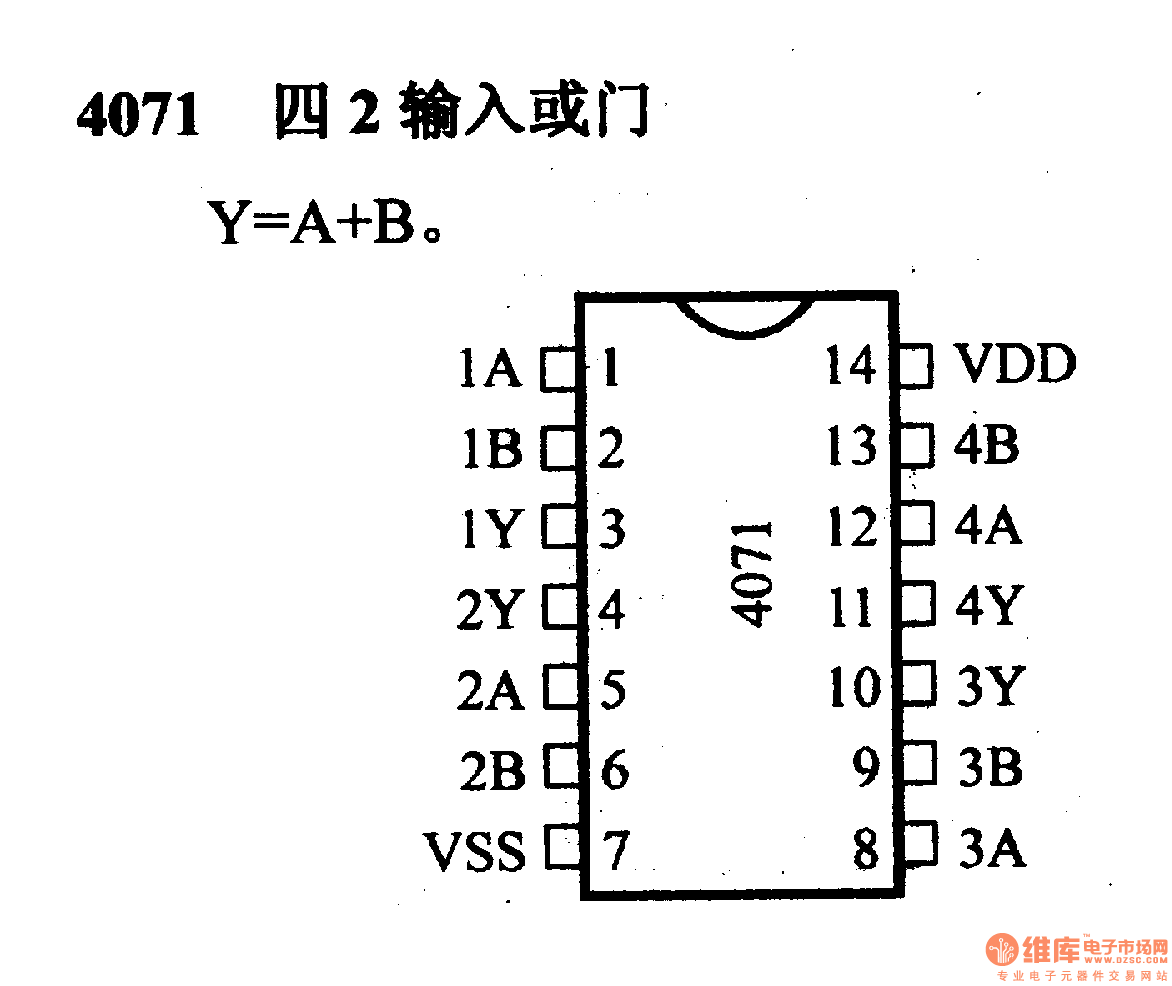 4000系列数字电路,4071,四2输入或门