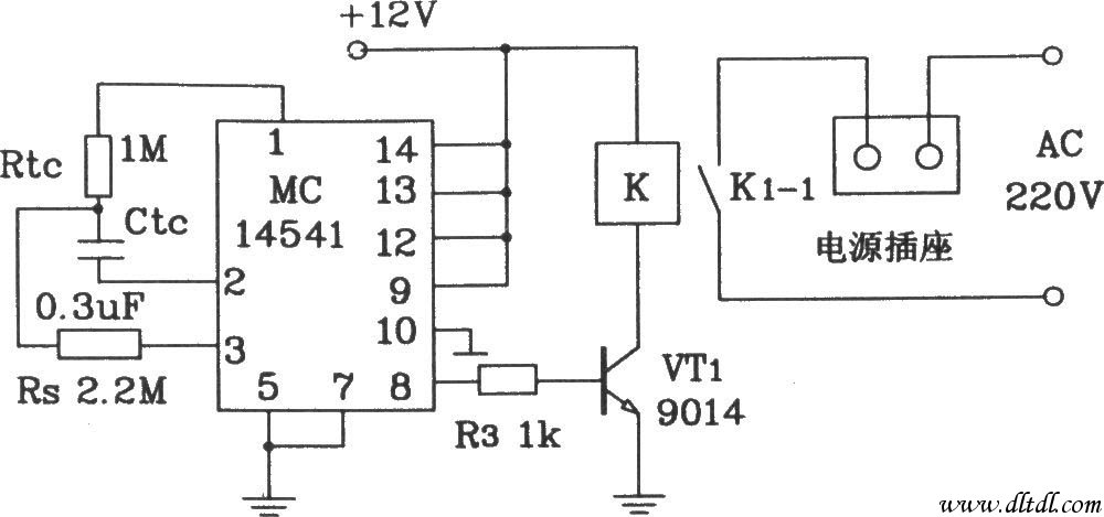 由mc14541专用定时集成电路构成单通断定时控制应用电路