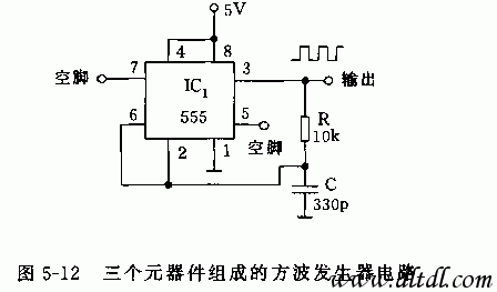 三个元器件组成的方波发生器电路