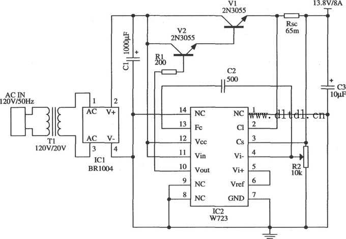 由w723构成的汽车用的8a直流稳压电源_原理图论坛_单片机电路论坛_mcu