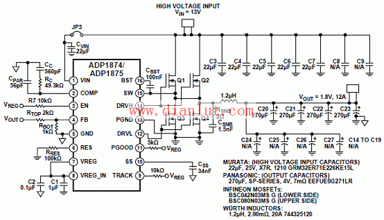 adp1874电流模式12a降压电源控制电路