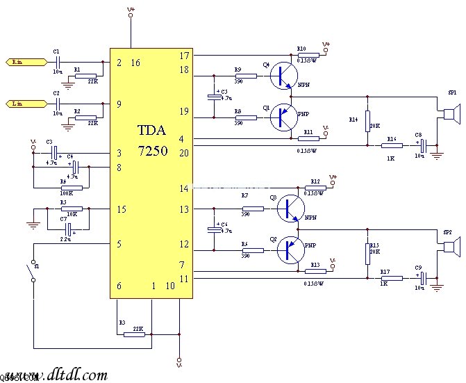 100w tda7250功放电路图