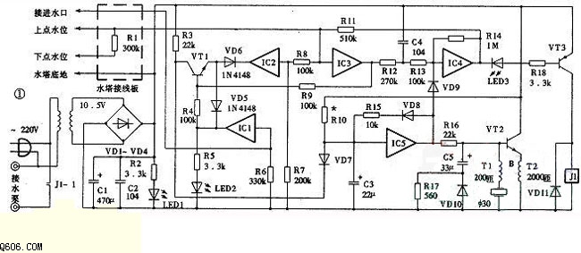 全自动水塔水位控制电路图_原理图论坛_单片机电路