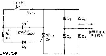 可控硅自动延时照明开关的电路图