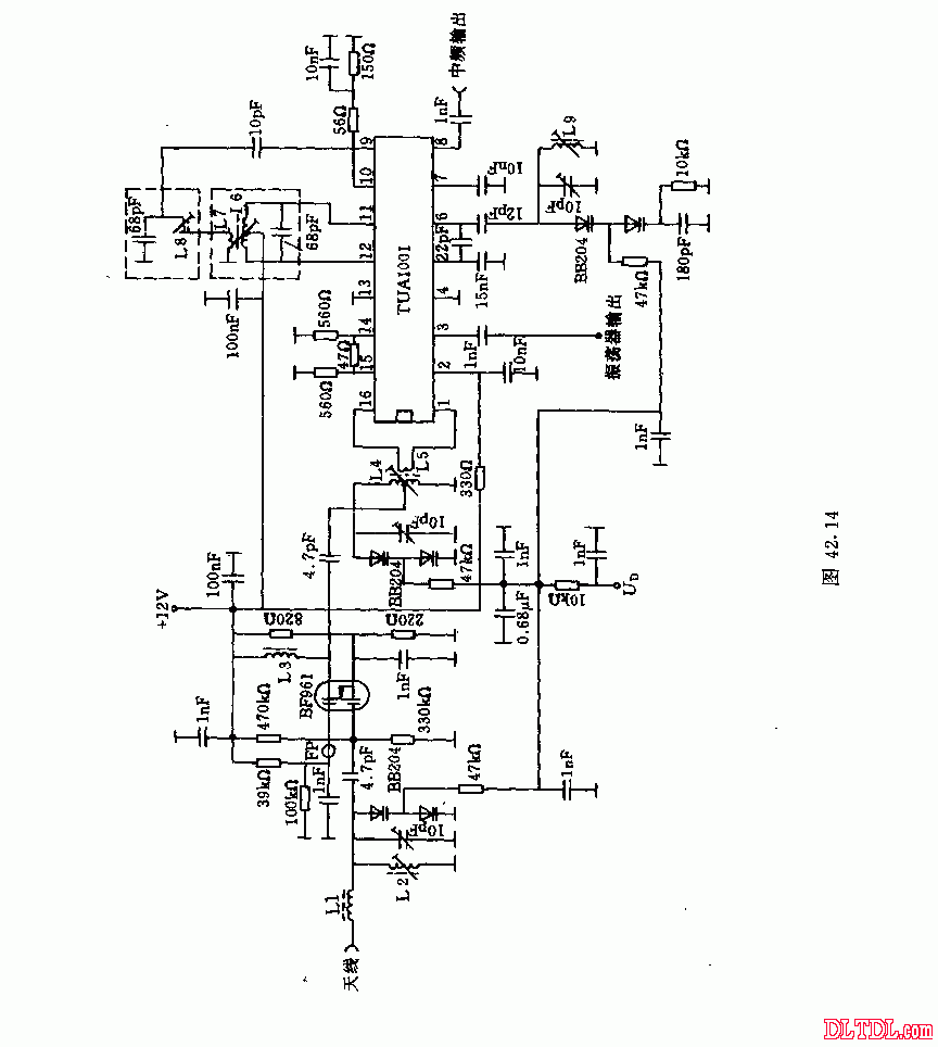 采用集成电路tua1001的超短波调谐器电路_原理图论坛